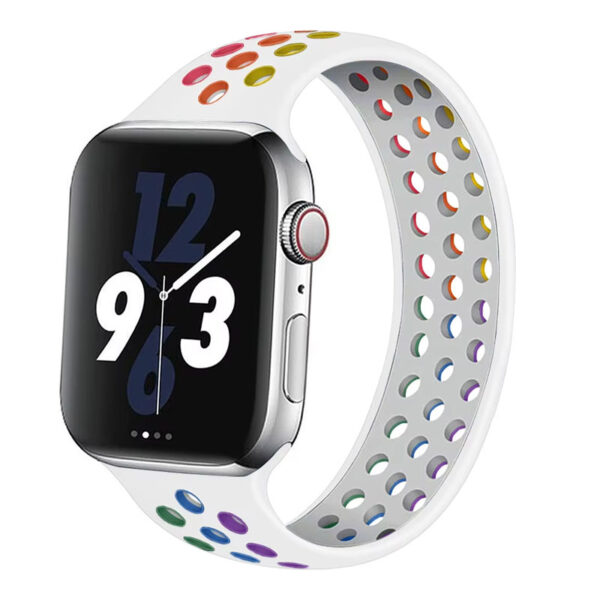 Correa Elástica Transpirable para Apple Watch 42/44 mm 🌈✨ Blanca con Detalles Arcoiris