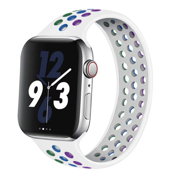 Correa Elástica Transpirable para Apple Watch 42/44 mm 🌈✨ Blanca con Detalles Coloridos