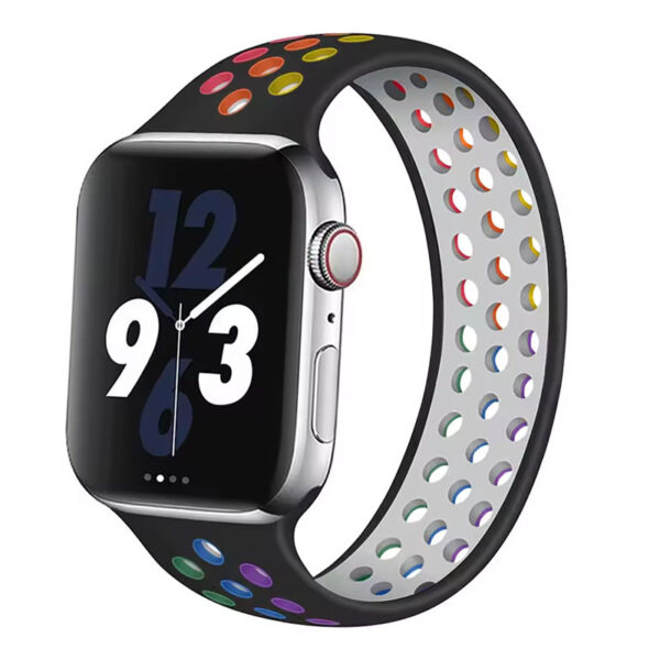 Correa Continua de Silicona Negra con Detalles Multicolor para Apple Watch 38/40 mm 🌈🖤